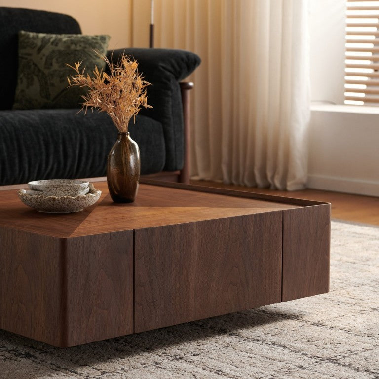 English Elm 39.3-Inch Square Walnut Coffee Table Low Profile Mid-Century Modern Living Room Accent W5098P533758