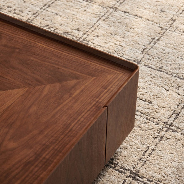 English Elm 39.3-Inch Square Walnut Coffee Table Low Profile Mid-Century Modern Living Room Accent W5098P533758