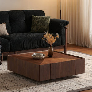 English Elm 39.3-Inch Square Walnut Coffee Table Low Profile Mid-Century Modern Living Room Accent W5098P533758