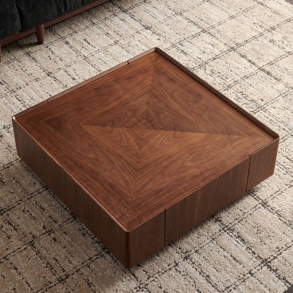 English Elm 39.3-Inch Square Walnut Coffee Table Low Profile Mid-Century Modern Living Room Accent W5098P533758