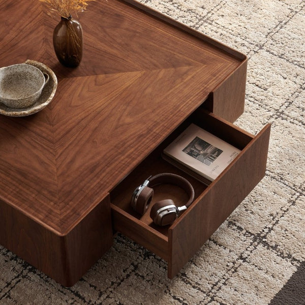 English Elm 39.3-Inch Square Walnut Coffee Table Low Profile Mid-Century Modern Living Room Accent W5098P533758