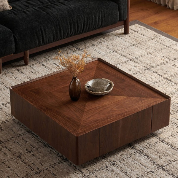 English Elm 39.3-Inch Square Walnut Coffee Table Low Profile Mid-Century Modern Living Room Accent W5098P533758