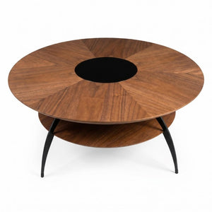 English Elm 3.54-Inch Round Two-Tier Coffee Table with Glass Inlay Oak Surface and Steel Legs W5098P533760