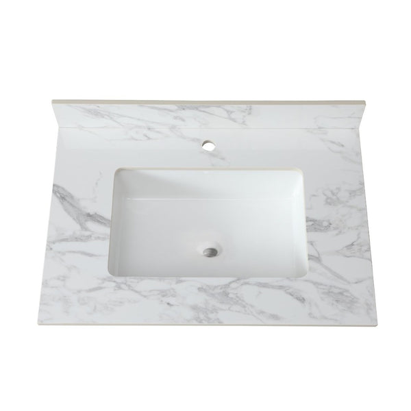 English Elm 31"x22"bathroom Vanity Top Sintered Stone Carrara White Undermount Ceramic Sink with Backsplash Single Faucet Hole W509P211123