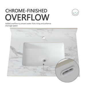 English Elm 31"x22"bathroom Vanity Top Sintered Stone Carrara White Undermount Ceramic Sink with Backsplash Single Faucet Hole W509P211123