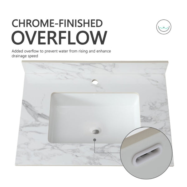 English Elm 31"x22"bathroom Vanity Top Sintered Stone Carrara White Undermount Ceramic Sink with Backsplash Single Faucet Hole W509P211123