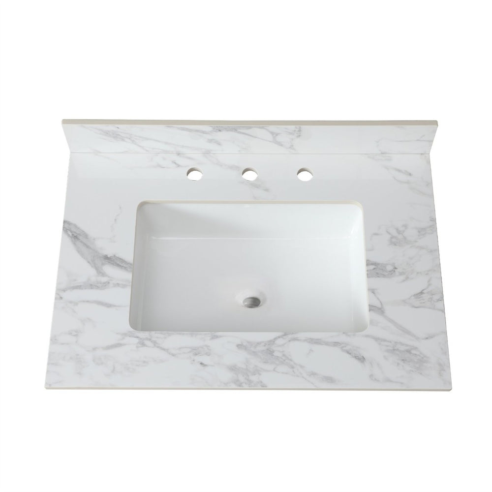 English Elm 31"x22"bathroom Vanity Top Sintered Stone Carrara White Undermount Ceramic Sink with Backsplash Three Faucet Holes W509P211124