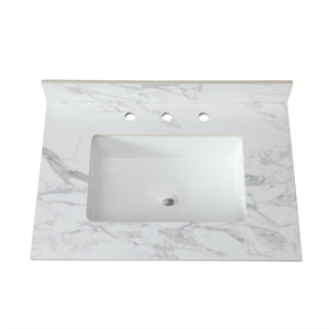 English Elm 31"x22"bathroom Vanity Top Sintered Stone Carrara White Undermount Ceramic Sink with Backsplash Three Faucet Holes W509P211124