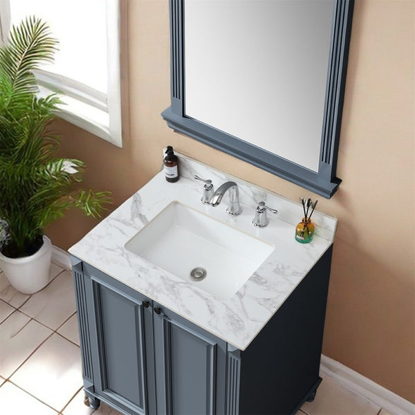 English Elm 31"x22"bathroom Vanity Top Sintered Stone Carrara White Undermount Ceramic Sink with Backsplash Three Faucet Holes W509P211124