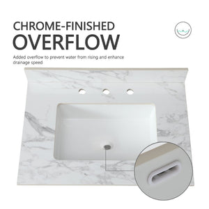 English Elm 31"x22"bathroom Vanity Top Sintered Stone Carrara White Undermount Ceramic Sink with Backsplash Three Faucet Holes W509P211124