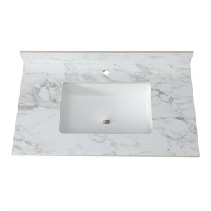 English Elm 37"x22"bathroom Vanity Top Sintered Stone Carrara Undermount Ceramic Sink with Backsplash Single Faucet Hole W509P211125