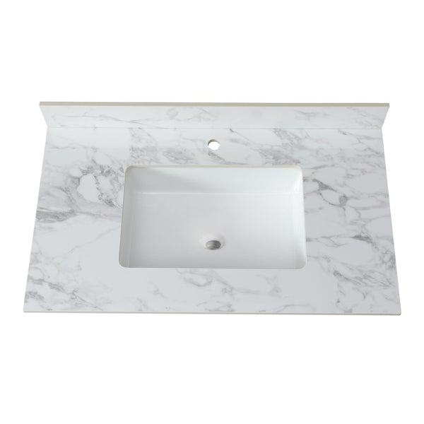 English Elm 37"x22"bathroom Vanity Top Sintered Stone Carrara Undermount Ceramic Sink with Backsplash Single Faucet Hole W509P211125