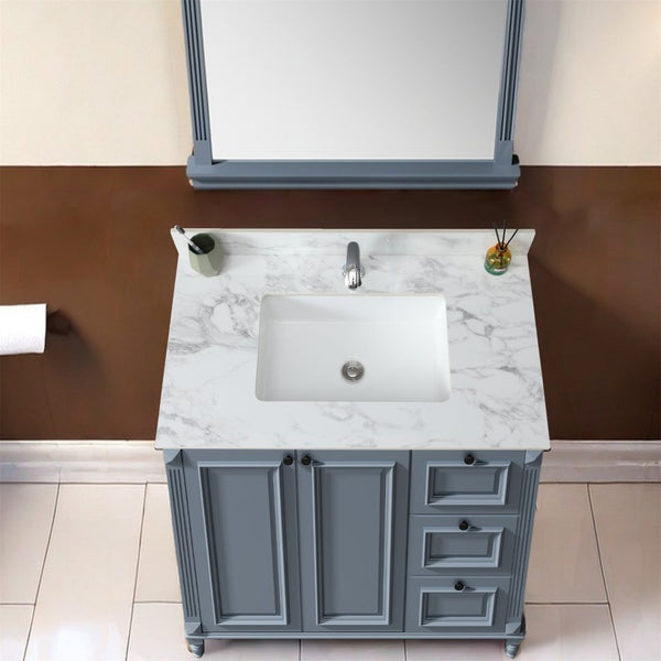 English Elm 37"x22"bathroom Vanity Top Sintered Stone Carrara Undermount Ceramic Sink with Backsplash Single Faucet Hole W509P211125