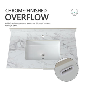 English Elm 37"x22"bathroom Vanity Top Sintered Stone Carrara Undermount Ceramic Sink with Backsplash Single Faucet Hole W509P211125