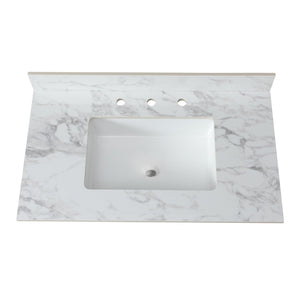 English Elm 37"x22"bathroom Vanity Top Sintered Stone Carrara Undermount Ceramic Sink with Backsplash Three Faucet Holes W509P211126