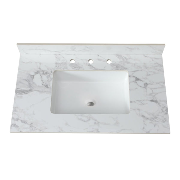 English Elm 37"x22"bathroom Vanity Top Sintered Stone Carrara Undermount Ceramic Sink with Backsplash Three Faucet Holes W509P211126