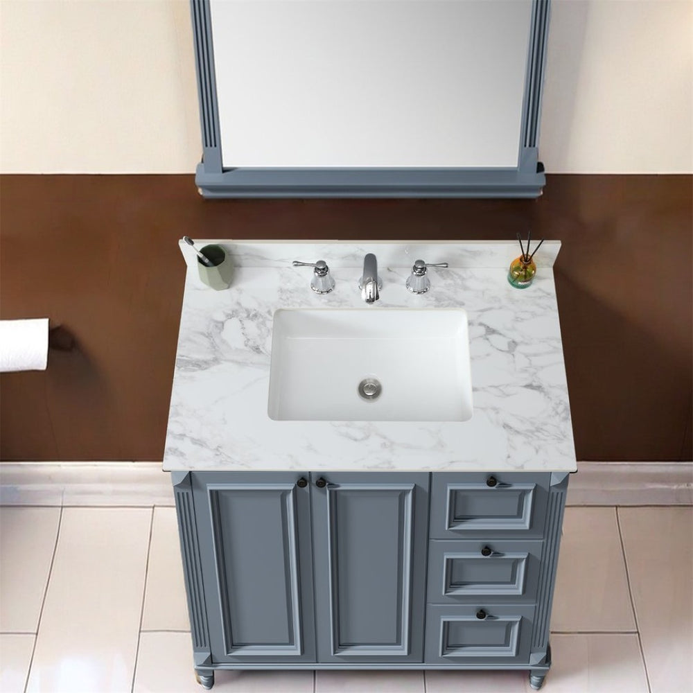 English Elm 37"x22"bathroom Vanity Top Sintered Stone Carrara Undermount Ceramic Sink with Backsplash Three Faucet Holes W509P211126