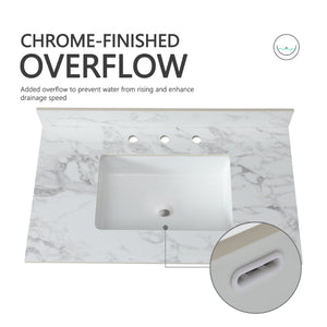 English Elm 37"x22"bathroom Vanity Top Sintered Stone Carrara Undermount Ceramic Sink with Backsplash Three Faucet Holes W509P211126