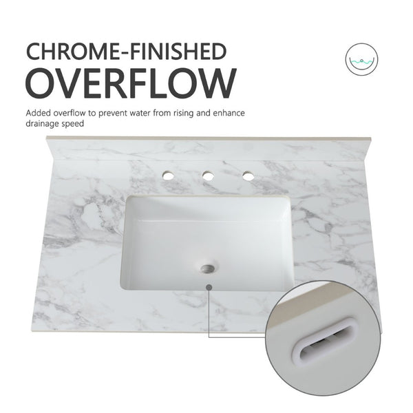 English Elm 37"x22"bathroom Vanity Top Sintered Stone Carrara Undermount Ceramic Sink with Backsplash Three Faucet Holes W509P211126