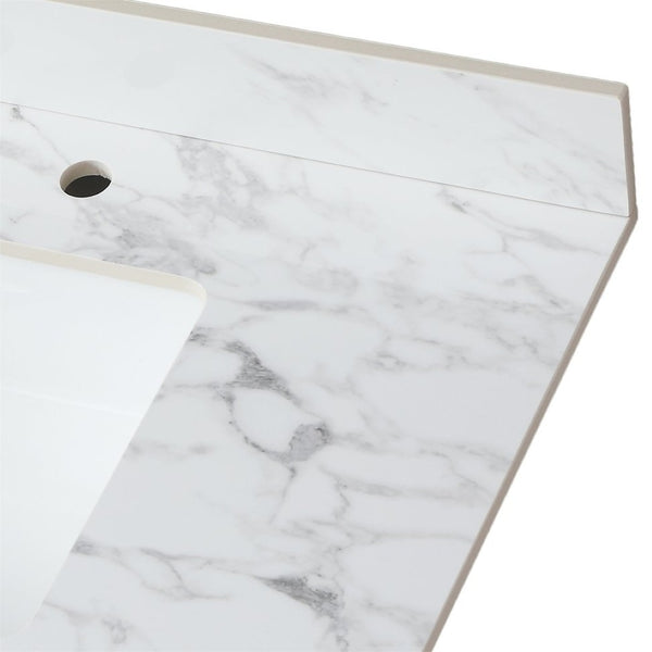 English Elm 37"x22"bathroom Vanity Top Sintered Stone Carrara Undermount Ceramic Sink with Backsplash Three Faucet Holes W509P211126