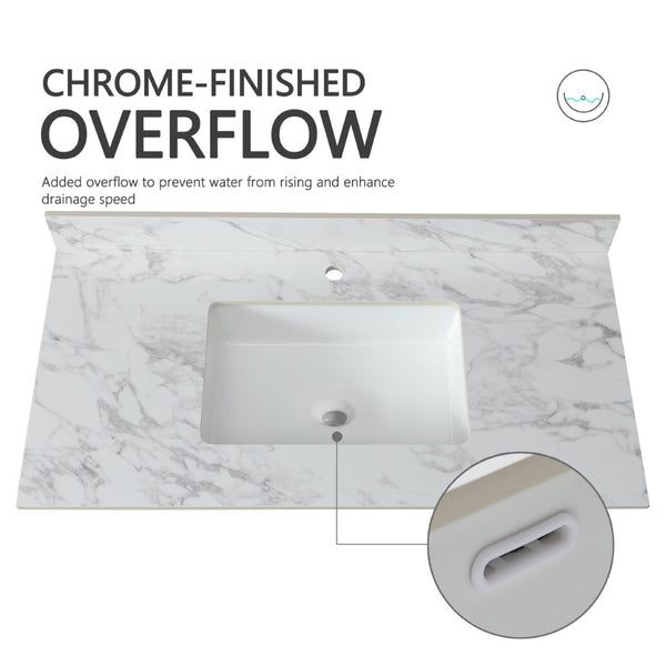English Elm 43X22bathroom Sintered Stone Carrara Vanity Top with Undermount Ceramic Sink Backsplash W509P211127