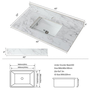 English Elm 43X22bathroom Sintered Stone Carrara Vanity Top with Undermount Ceramic Sink Backsplash W509P211127