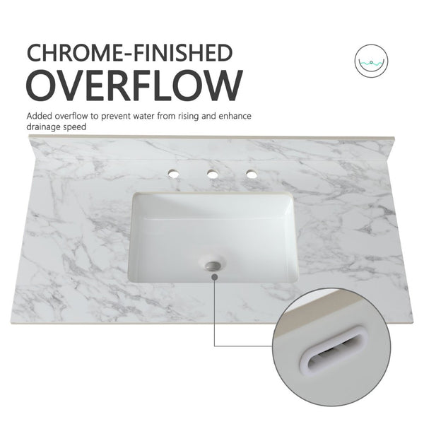 English Elm 43X22bathroom Vanity Top Sintered Stone Carrara White Undermount Sink with Backsplash W509P211128