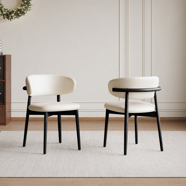 English Elm Mid-century Modern Solid Ash Dining Chairs Set of 2 with Tapered Legs Ergonomic Seat W509P395919