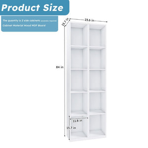 English Elm 84-Inch Tall White Bookcase 10 Cube Open Shelving Unit for Narrow Spaces W509P446835