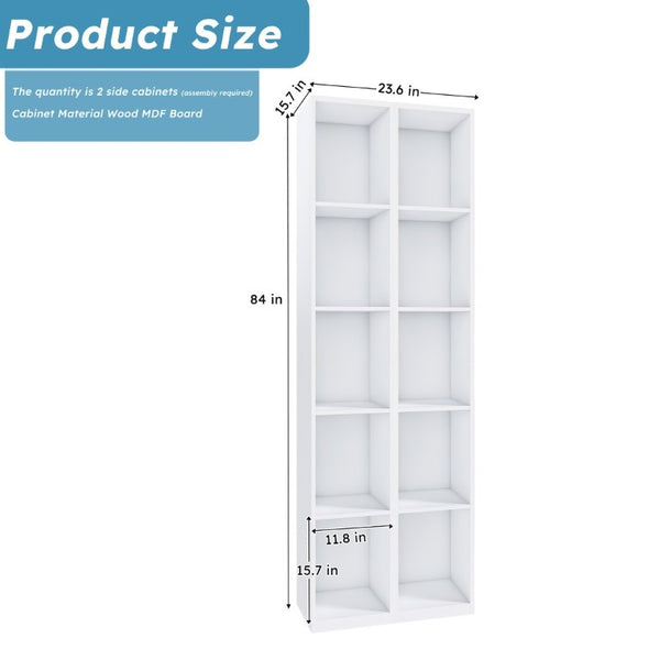 English Elm 84-Inch Tall White Bookcase 10 Cube Open Shelving Unit for Narrow Spaces W509P446835