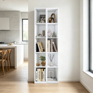 English Elm 84-Inch Tall White Bookcase 10 Cube Open Shelving Unit for Narrow Spaces W509P446835