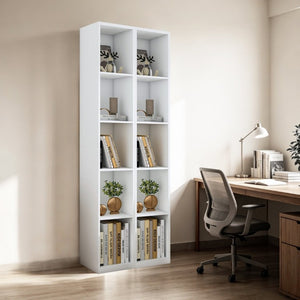 English Elm 84-Inch Tall White Bookcase 10 Cube Open Shelving Unit for Narrow Spaces W509P446835