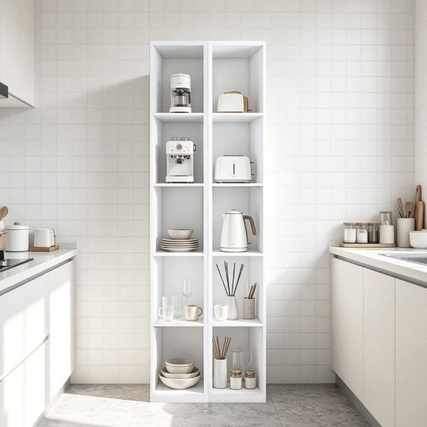 English Elm 84-Inch Tall White Bookcase 10 Cube Open Shelving Unit for Narrow Spaces W509P446835