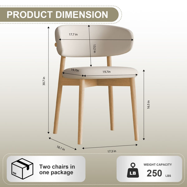 English Elm Mid-century Modern Solid Oak Dining Chairs Set of 2 with Tapered Legs for Kitchen Natural Walnut W509P486264