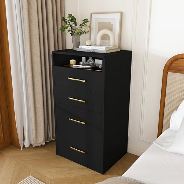 English Elm 3 in 1 Glossy Black Vanity Desk with Flip Mirror Glass Top and Storage Drawers W509P486750