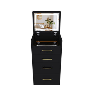 English Elm 3 in 1 Glossy Black Vanity Desk with Flip Mirror Glass Top and Storage Drawers W509P486750