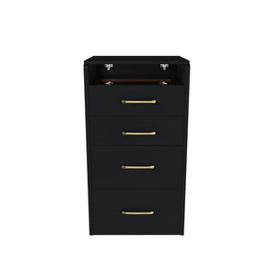 English Elm 3 in 1 Glossy Black Vanity Desk with Flip Mirror Glass Top and Storage Drawers W509P486750