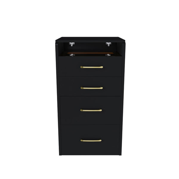 English Elm 3 in 1 Glossy Black Vanity Desk with Flip Mirror Glass Top and Storage Drawers W509P486750