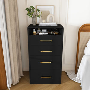 English Elm 3 in 1 Glossy Black Vanity Desk with Flip Mirror Glass Top and Storage Drawers W509P486750