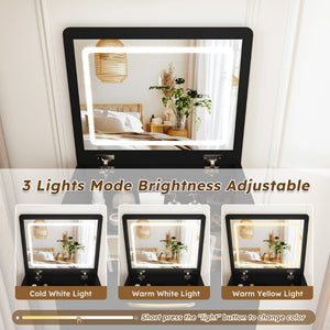 English Elm 3 in 1 Glossy Black Vanity Desk with Flip Mirror Glass Top and Storage Drawers W509P486750