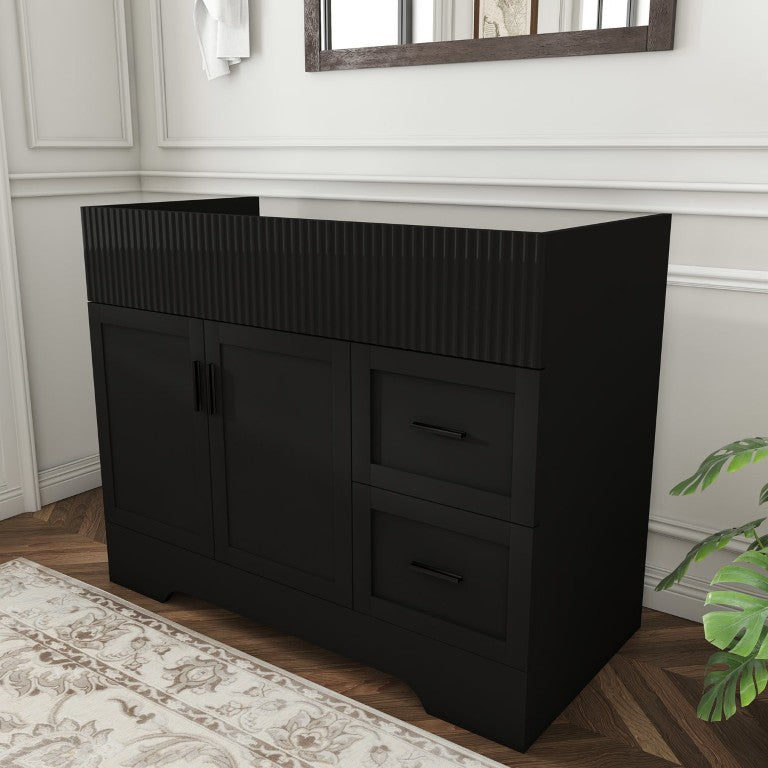 English Elm 42 Inch Bathroom Vanity Cabinet Soft Close Drawers Vertical Grain MDF Modern Storage Black W509P493623