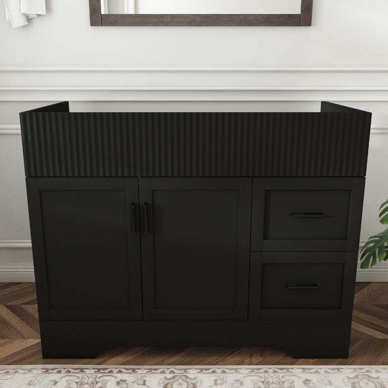 English Elm 42 Inch Bathroom Vanity Cabinet Soft Close Drawers Vertical Grain MDF Modern Storage Black W509P493623