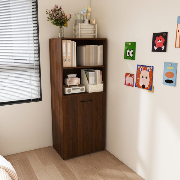 English Elm Stretchable Expandable Walnut Desk with Locking Wheels and Four Tier Shelving for Small Spaces W509P494901