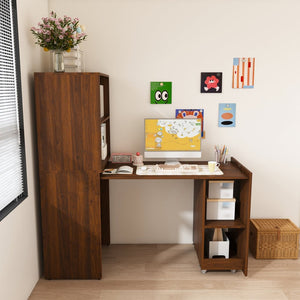 English Elm Stretchable Expandable Walnut Desk with Locking Wheels and Four Tier Shelving for Small Spaces W509P494901