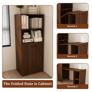 English Elm Stretchable Expandable Walnut Desk with Locking Wheels and Four Tier Shelving for Small Spaces W509P494901