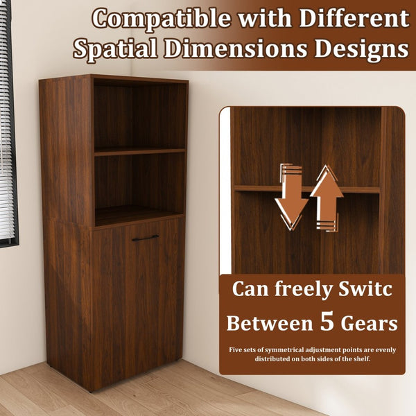 English Elm Stretchable Expandable Walnut Desk with Locking Wheels and Four Tier Shelving for Small Spaces W509P494901