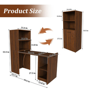 English Elm Stretchable Expandable Walnut Desk with Locking Wheels and Four Tier Shelving for Small Spaces W509P494901
