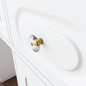 English Elm Large White Vanity Set with Lighted Mirror Six Drawers and Built-in Power Outlet W509P504747