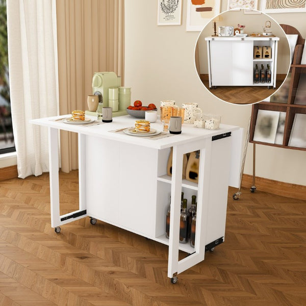 English Elm Three-In-One Folding Table with Storage Shelves Rolling Wheels for Studio Apartments W509P520517