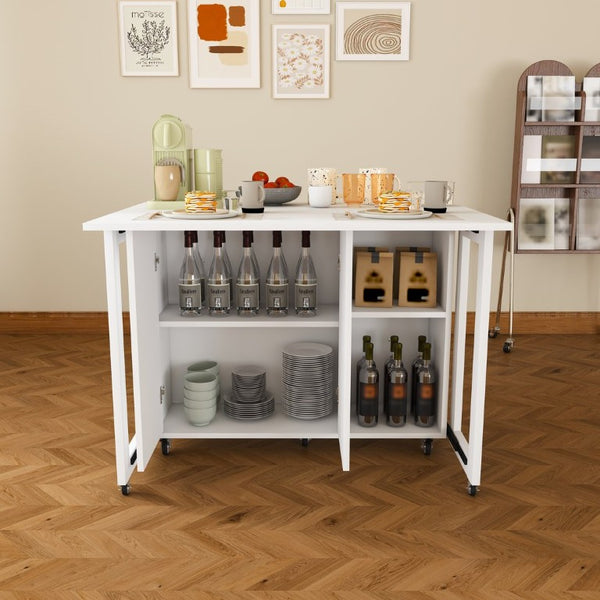English Elm Three-In-One Folding Table with Storage Shelves Rolling Wheels for Studio Apartments W509P520517